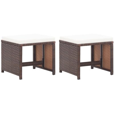 Sgabelli da Giardino 2 pz con Cuscini in Polyrattan Marrone
