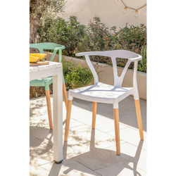 Sedia da giardino in polietilene e legno Uish Bianco Legno di faggio - Polietilene - Sklum características