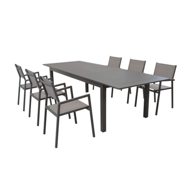 Tavolo allungabile "Cuba" in alluminio dogato da esterno per giardino e veranda -Tavolo 150210 + 6 Sedie / Bianco