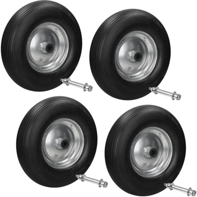 4 x Ruota per carriola gomma piena PU antiforatura 4.80/4.00-8 nero incl. asse
