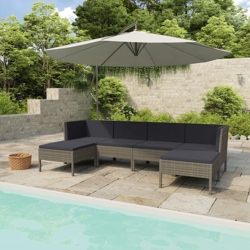Set Divani da Giardino 6 pz con Cuscini in Polyrattan Grigio - Grigio - Youthup en oferta