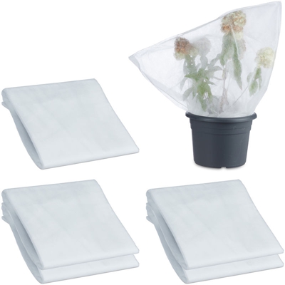 Set da 6 Teli Antigelo per Piante Set da 3, Tessuto non Tessuto, per Alberi, Arbusti e Fiori, con Cordoncino, PP, HxL 80 x 120 cm, Bianchi