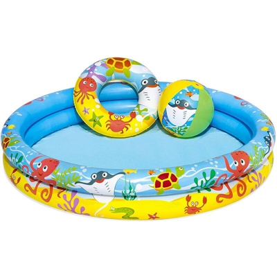Piscina Rotonda Bambini 2 Anelli Barriera Corallina + Palla Salvagente Ciambella
