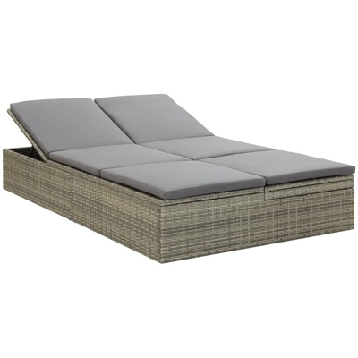Lettino Prendisole Trasformabile con Cuscino Polyrattan Grigio - Grigio - Vidaxl