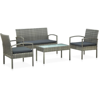 vidaXL Set Divani da Giardino 4 pz con Cuscini in Polyrattan Grigio - Grigio