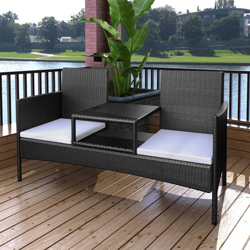 Divano da Giardino a 2 Posti con Tavolino in Polyrattan Nero características