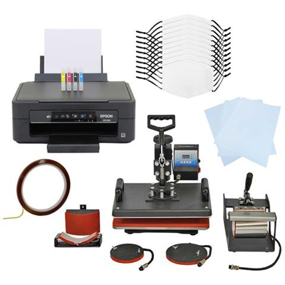 Kit Per Sublimazione Pressa A Caldo Termopressa Transfer - 5 In 1 & Stampante Sublimatica A Cartucce & 10 Mascherine Personalizzabili