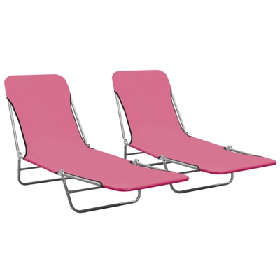 vidaXL Lettini Prendisole Pieghevoli 2pz in Acciaio e Tessuto Rosa - Rosa