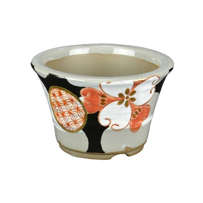 Vaso da collezione per bonsai Giapponese Kutani rotondo in gres smaltato manualmente 10,5x10,5x6,5 cm - B26-9