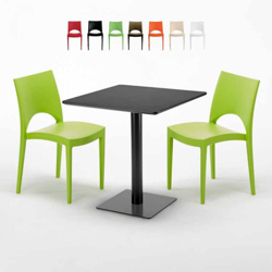 Grand Soleil - Tavolino Quadrato Nero 70x70 cm con 2 Sedie Colorate Paris Kiwi | Verde 2 precio