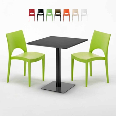 Grand Soleil - Tavolino Quadrato Nero 70x70 cm con 2 Sedie Colorate Paris Kiwi | Verde 2