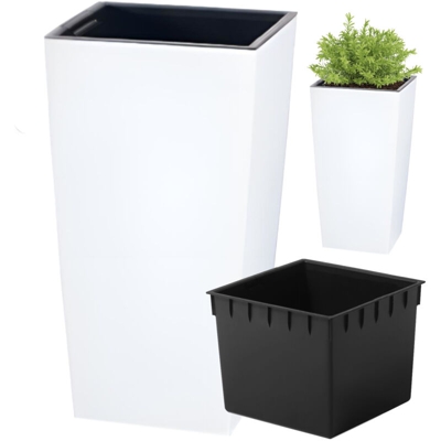 Urbi Vaso di fiori alta 11,4 litri, plastica, 19,5 x 19,5 x 37,5 cm in colore bianco