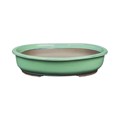 Vaso per bonsai Giapponese Morrisan ovale in gres smaltato verde 38x31x7,5 cm - B22-39a