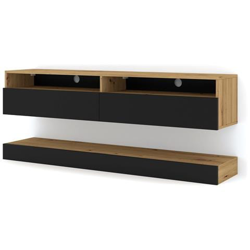 Tv Lowboard Duo 160 Cm Sospeso Bianco Opaco Senza Illuminazione (artisan Rovere / Nero Opaco) en oferta