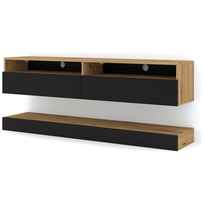 Tv Lowboard Duo 160 Cm Sospeso Bianco Opaco Senza Illuminazione (artisan Rovere / Nero Opaco)