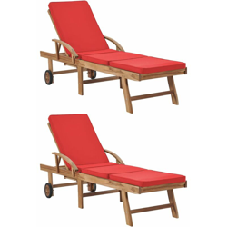 Lettini Prendisole con Cuscini 2 pz in Legno di Teak Rosso - Rosso - Vidaxl características