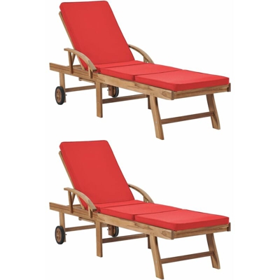 Lettini Prendisole con Cuscini 2 pz in Legno di Teak Rosso - Rosso - Vidaxl