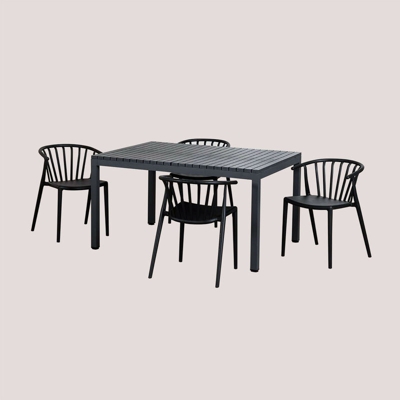 Set tavolo in alluminio (140x100 cm) Marti e 4 sedie da giardino Ivor Nero - Grigio Grafite Polipropilene - Sklum