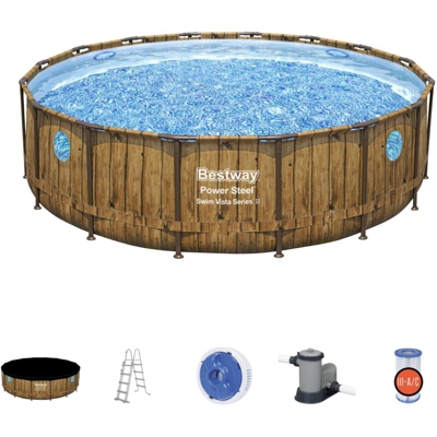Piscina Fuori Terra Bestway Power Steel Effetto Rattán 488x122 cm con Pompa Filtro a Cartuccia 5.678 L/H