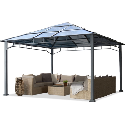 Gazebo da Giardino 4x4 m Telaio in Alluminio Tetto in Policarbonato da ca. 8 mm Gazebo da Giardino Senza Teli Laterali