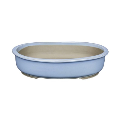Vaso per bonsai Giapponese Morrisan ovale in gres smaltato azzurro 34x29,5x8 cm - B22-40b