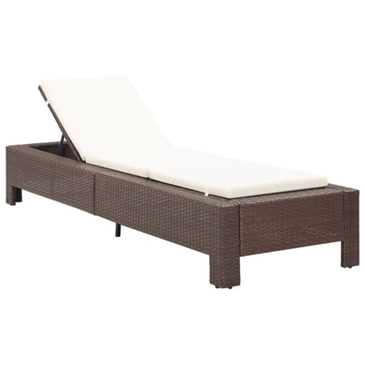 Lettino Prendisole con Cuscino in Polyrattan Marrone - Marrone - Vidaxl