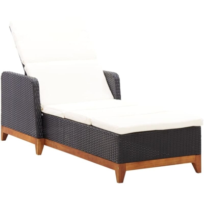 Lettino Prendisole Polyrattan e Legno Massello di Acacia Nero - Nero - Vidaxl