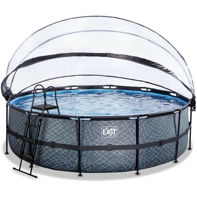 Solo Piscinefuoriterra - SOLO Piscina rotonda ø488x122cm con cupola e filtro a sabbia - grigio. Struttura robusta in acciaio nero e pareti a 3