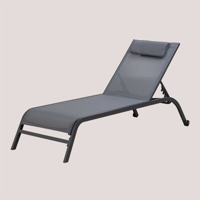 Lettino prendisole reclinabile con cuscino Therys Grigio Scuro Poliestere - Acciaio - Sklum