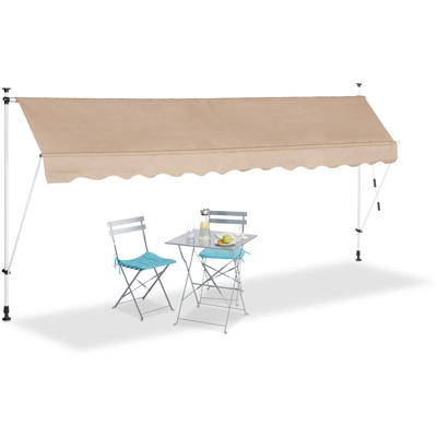 Relaxdays - Tenda da Sole, Protezione per il Balcone, Regolabile, senza Forare, a Manovella, 400 cm di Larghezza, Beige