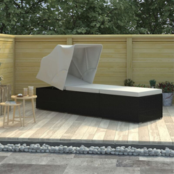 Lettino Prendisole con Tettuccio e Cuscino in Polyrattan Bianco Crema - Nero - Vidaxl en oferta
