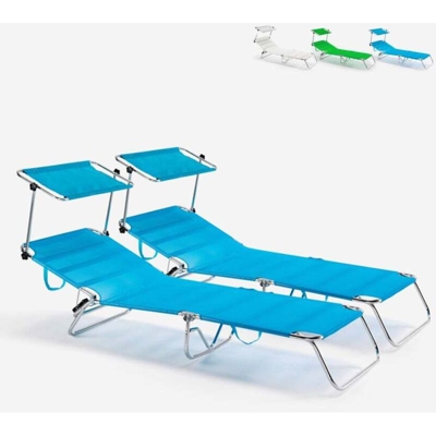2 Lettini spiaggia mare brandina pieghevole alluminio Cancun | Blu