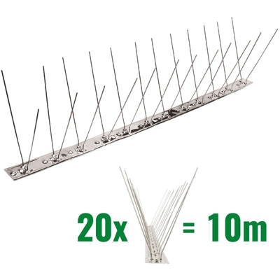 Pestsystems - 10m Dissuasori di picchi anti piccione con base flessibile d'acciaio inossidabile V2A - 2 striscia