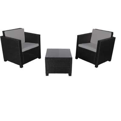 Beneffito - MATIRA – Mobili da giardino in resina intrecciata, 2 poltrone, 1 tavolino quadrato 50 x 50 cm, cuscini per seduta e schienale morbidi,