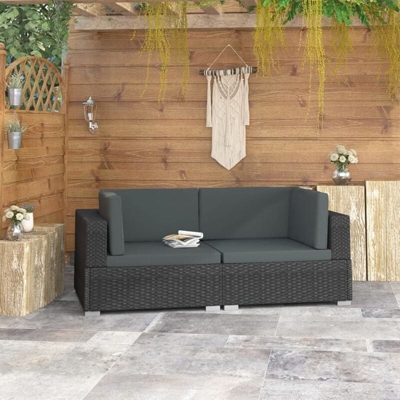 Poltrone Modulari ad Angolo con Cuscini 2 pz Polyrattan Nero - Nero - Vidaxl