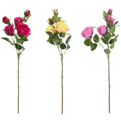 Fiori Decorativi DKD Home Decor Giallo Rosa Stoffa Polietilene Fucsia (3 pcs)