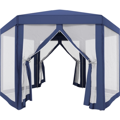 Outsunny Gazebo Esagonale Moderno e Versatile da Giardino, in Tessuto e Metallo, Blu Bianco, 195×250cm