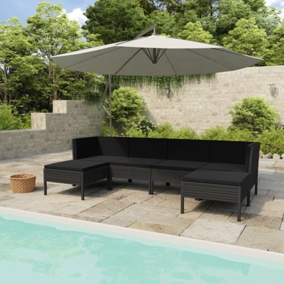 Set Divani da Giardino 6 pz con Cuscini in Polyrattan Nero - Nero - Vidaxl