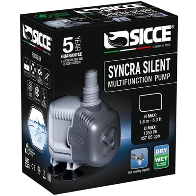 Sicce Syncra Silent 0.5 Portata Regolabile max 700 L/H Consumo 8watt per Utilizzo Dentro/Fuori dall'acqua