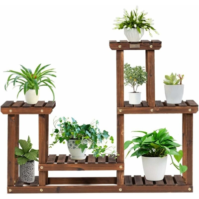 Scaffale Porta Fiori 4 Ripiani Legno, Portafiori Giardino, Scaffale per Piante da Interno e Esterno, Materiale in Legno di Abete, 90 x 25 x 73 cm