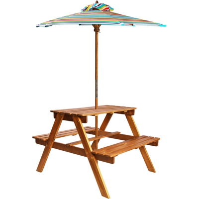 Tavolo Picnic per Bambini con Ombrellone 79x90x60cm in Acacia