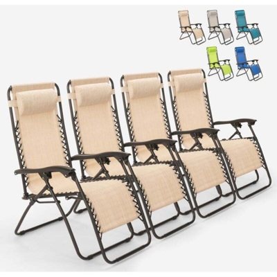 4 sedie sdraio pieghevole multiposizione giardino spiaggia Emily Zero Gravity | Beige