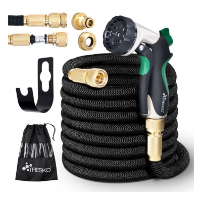 Magic Water Tubo per irrigazione da Giardino e Terrazzo Orto Estensibile + Raccordo in Ottone Nero 22,5m - Tresko