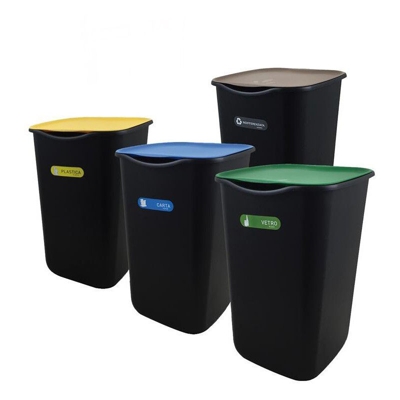 4 Pattumiere Raccolta Differenziata 50Lt Con Appendiscope