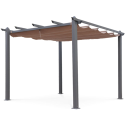 Pergola, colore: alluminio - modello: Condate, dimensioni: 3x3m - Telo di colore: Talpa - Pergolato ideale per la vostra terrazza, tetto retrattile, precio