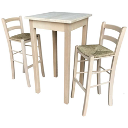 Tavolo in legno 60 con 2 sgabelli snack seduta in paglia grezzo da verniciare en oferta