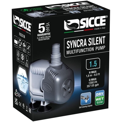 Syncra Silent 1.5 Portata Regolabile max 1350 L/H Consumo 23watt per Utilizzo Dentro/Fuori dall'acqua - Sicce