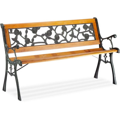 Relaxdays - Panca da Giardino, 2 Posti, Decorazioni Floreali, Outodoor, HxLxP 73 x 125 x 52 cm, Color Legno Naturale