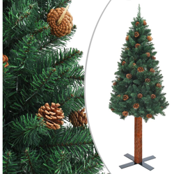Albero di Natale Sottile con Legno Vero e Pigne Verde 180cm PVC - Verde - Youthup en oferta