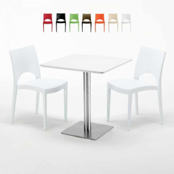 Tavolino Quadrato Bianco 70x70 cm con Base in Acciaio e 2 Sedie Colorate Paris Strawberry | Bianco características